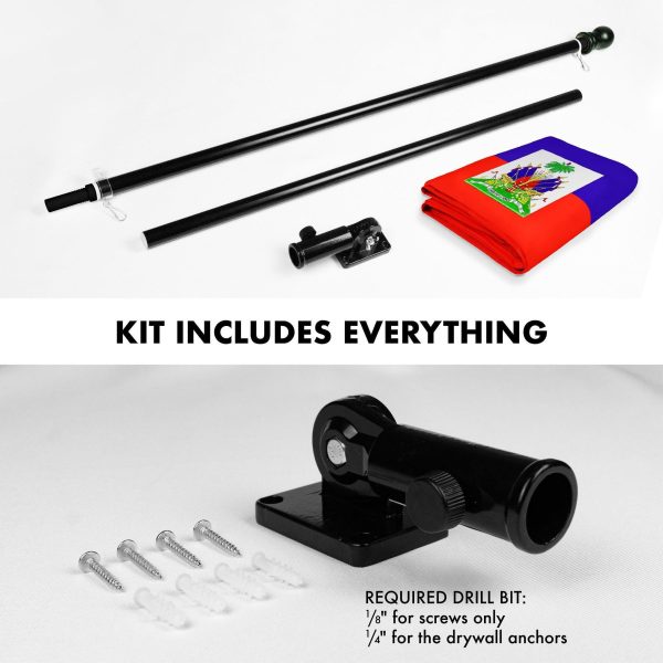 G128 Combo Pack: Flag Pole 6 FT Black Tangle Free & Haiti Haitian Flag 3x5 FT Double Sided Embroidered 210D Polyester - Image 2