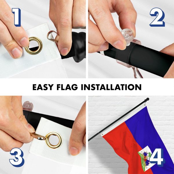 G128 Combo Pack: Flag Pole 6 FT Black Tangle Free & Haiti Haitian Flag 3x5 FT Double Sided Embroidered 210D Polyester - Image 7