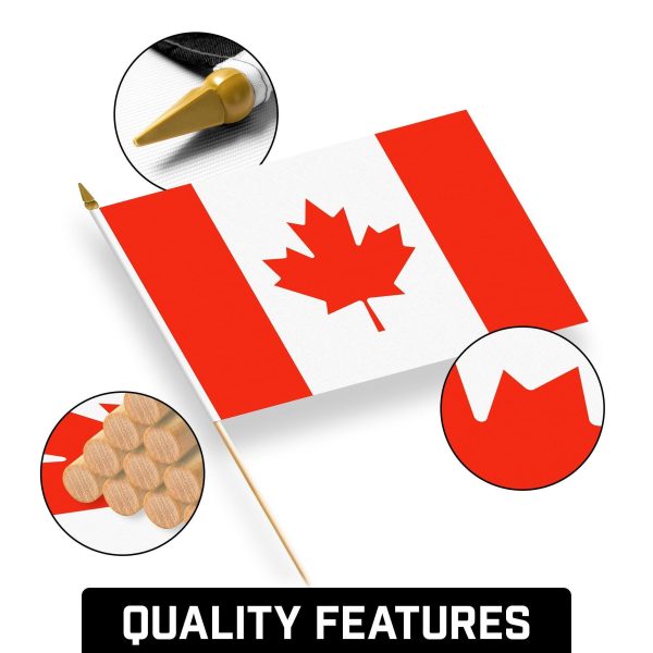 G128 30 Pack Handheld Canada Canadian Stick Flags | 12x18 In | Printed 150D Polyester, Country Flag, Solid Wooden Stick, Spear Gold Tip - Image 8