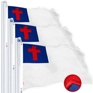 G128 3 Pack: Christian Flag | 2x3 Ft | StormFlyer Series Embroidered 220GSM Spun Polyester | Religious Flag, Embroidered Design, Indoor/Outdoor, Brass Grommets, Heavy Duty, All Weather
