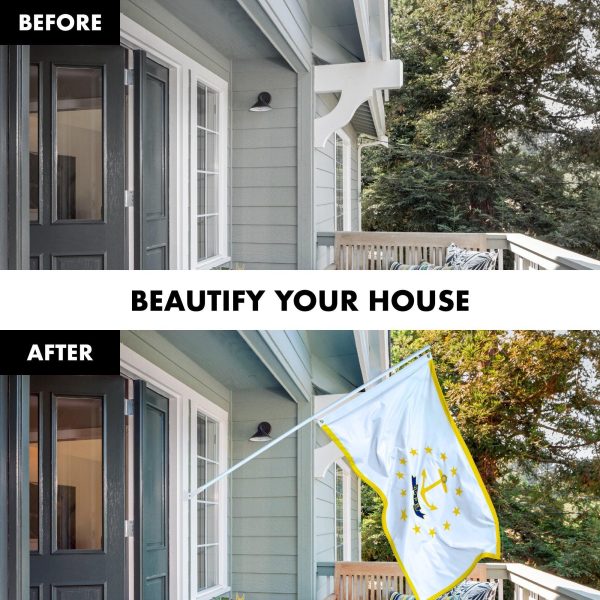 G128 Combo Pack: 5 Ft Tangle Free Aluminum Spinning Flagpole (White) & Rhode Island RI State Flag 2.5x4 Ft, ToughWeave Series Embroidered 300D Polyester | Pole with Flag Included - Image 3