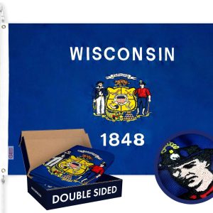 Wisconsin State Flag 210D Embroidered Polyester 3x5 Ft - Double Sided 2ply