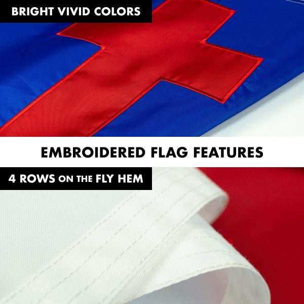 G128 Combo Pack: 5 Ft Tangle Free Aluminum Spinning Flagpole (White) & Christian Flag 2x3 Ft, ToughWeave Series Embroidered 300D Polyester | Pole with Flag Included - Image 5