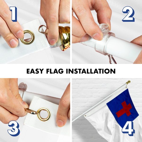 G128 Combo Pack: 5 Ft Tangle Free Aluminum Spinning Flagpole (White) & Christian Flag 2x3 Ft, ToughWeave Series Embroidered 300D Polyester | Pole with Flag Included - Image 7