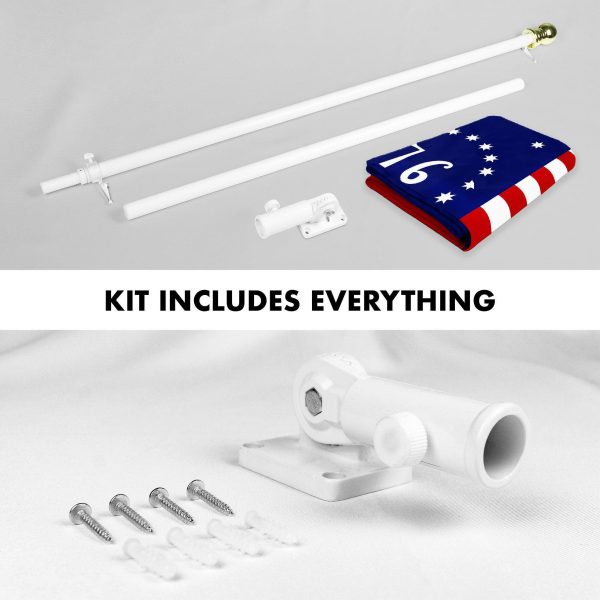 G128 Combo Pack: 6 Ft Tangle Free Aluminum Spinning Flagpole (White) & Bennington 76 Flag 3x5 Ft, ToughWeave Series Embroidered 300D Polyester | Pole with Flag Included - Image 2