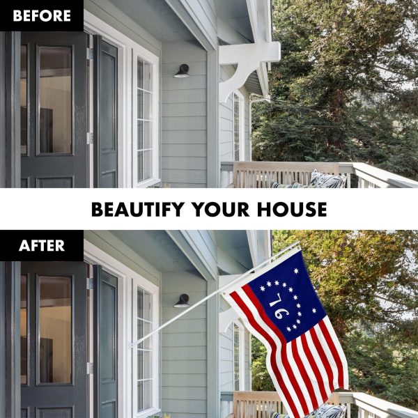 G128 Combo Pack: 6 Ft Tangle Free Aluminum Spinning Flagpole (White) & Bennington 76 Flag 3x5 Ft, ToughWeave Series Embroidered 300D Polyester | Pole with Flag Included - Image 3