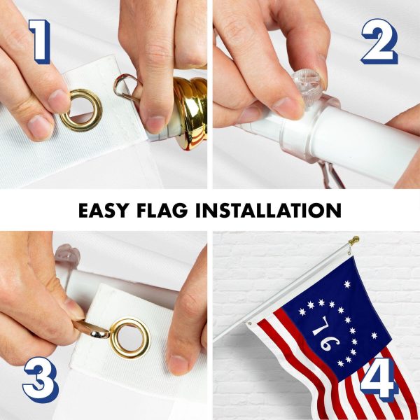 G128 Combo Pack: 6 Ft Tangle Free Aluminum Spinning Flagpole (White) & Bennington 76 Flag 3x5 Ft, ToughWeave Series Embroidered 300D Polyester | Pole with Flag Included - Image 7