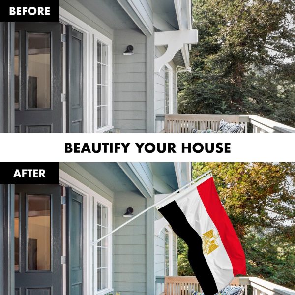 G128 Combo Pack: 6 Feet Tangle Free Spinning Flagpole (White) Egypt Egyptian Flag 3x5 ft Printed 150D Brass Grommets (Flag Included) Aluminum Flag Pole - Image 3