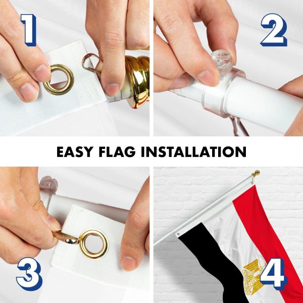 G128 Combo Pack: 6 Feet Tangle Free Spinning Flagpole (White) Egypt Egyptian Flag 3x5 ft Printed 150D Brass Grommets (Flag Included) Aluminum Flag Pole - Image 7