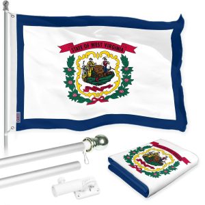 G128 Combo Pack: 6 Ft Tangle Free Spinning Flagpole (Silver) & West Virginia Flag 3x5 Ft Printed 150D Polyester, Brass Grommets (Flag Included) Aluminum Flag Pole