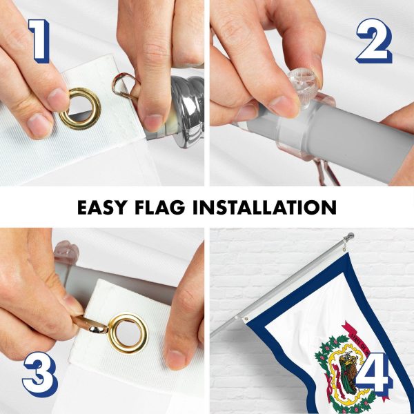 G128 Combo Pack: 6 Ft Tangle Free Spinning Flagpole (Silver) & West Virginia Flag 3x5 Ft Printed 150D Polyester, Brass Grommets (Flag Included) Aluminum Flag Pole - Image 7
