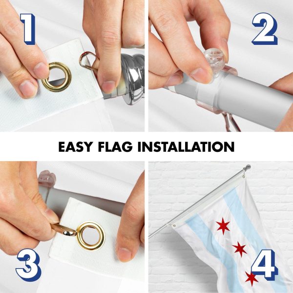 G128 Combo Flag Pole 5 FT Silver Tangle Free & Chicago Flag 2x3 FT Combo Embroidered 300D Polyester - Image 7