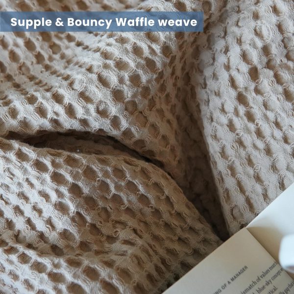 The Fine Living Co. 100% Cotton Waffle Weave Throw Blanket   Lightweight Soft and Breathable Throw Blanket for All Season  Skin Friendly Blanket for Couch Bed Sofa  50”x70” inches Sand - Image 3