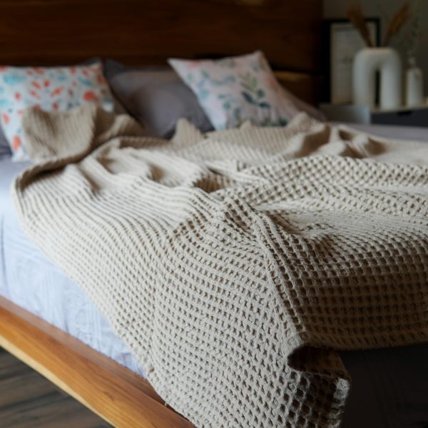 The Fine Living Co. 100% Cotton Waffle Weave Throw Blanket   Lightweight Soft and Breathable Throw Blanket for All Season  Skin Friendly Blanket for Couch Bed Sofa  50”x70” inches Sand - Image 4