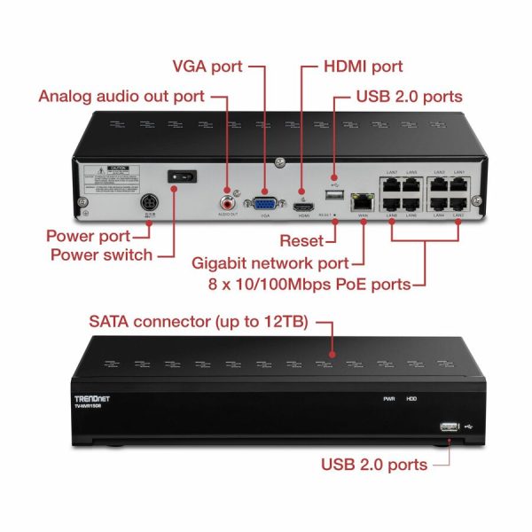 TRENDnet 8-Channel UHD PoE NVR, H.264/H.265 4K (8MP), Up to 12TB Storage (HDD Not Included), Supports one 4K Camera Channel, 8 PoE ports, 80W PoE Power Budget, Rackmount Design, 240fps, TV-NVR1508 - Image 4