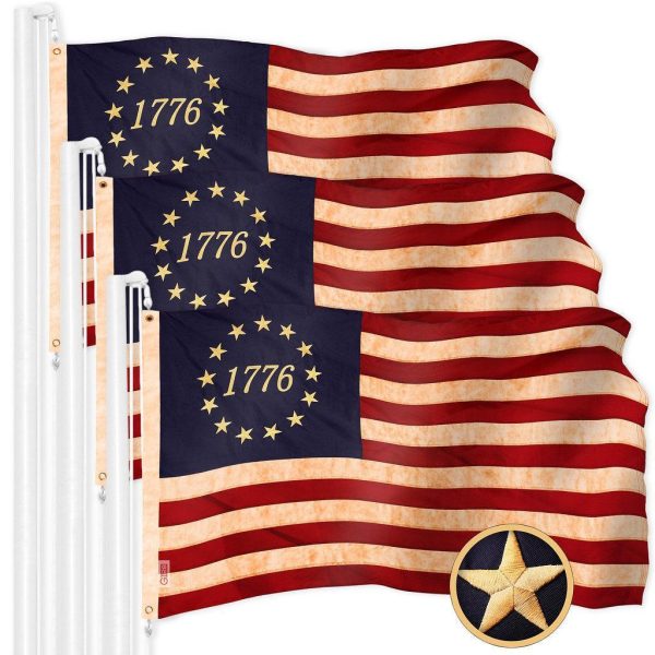 G128 3 Pack: Betsy Ross 1776 Tea-Stained Flag | 2.5x4 Ft | ToughWeave Pro Series Embroidered 420D Polyester | Historical Flag, Embroidered Design, Indoor/Outdoor, Brass Grommets, High Quality