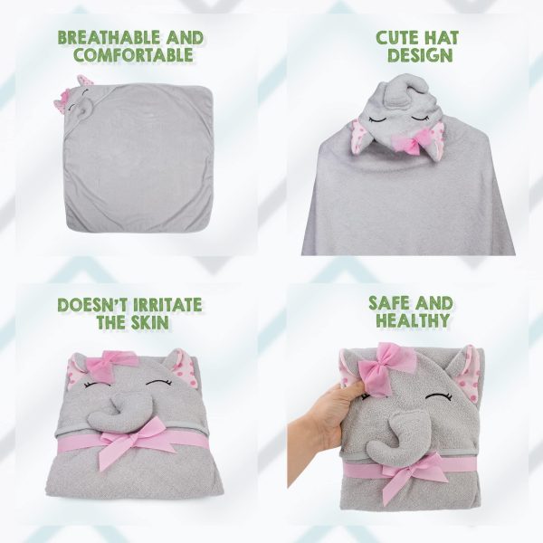 PUREVACY Hooded Baby Towels 33 x 33 Inch. Pink Terry Cotton Baby Bath Towels Hooded with Elephant Face and Ears. Soft Toddler Hooded Towels for Boy Girl. Absorbent Hooded Baby Towel - Image 6