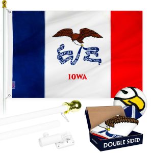 G128 - 6 Feet Tangle Free Spinning Flagpole (White) Iowa Double Sided Brass Grommets Embroidered 3x5 ft (Flag Included) Aluminum Flag Pole
