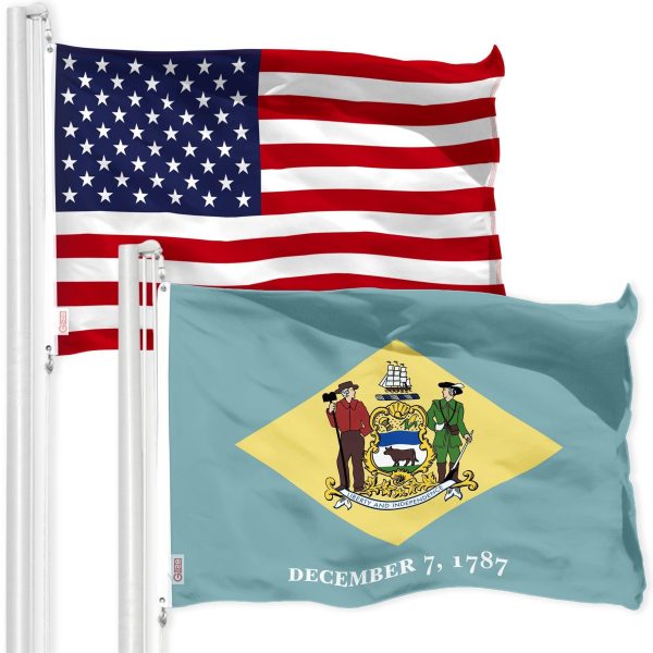 G128 Combo Pack: American USA Flag 3x5 Ft & Delaware Flag 3x5 Ft, Both Printed 150D Polyester, Indoor/Outdoor, Brass Grommets
