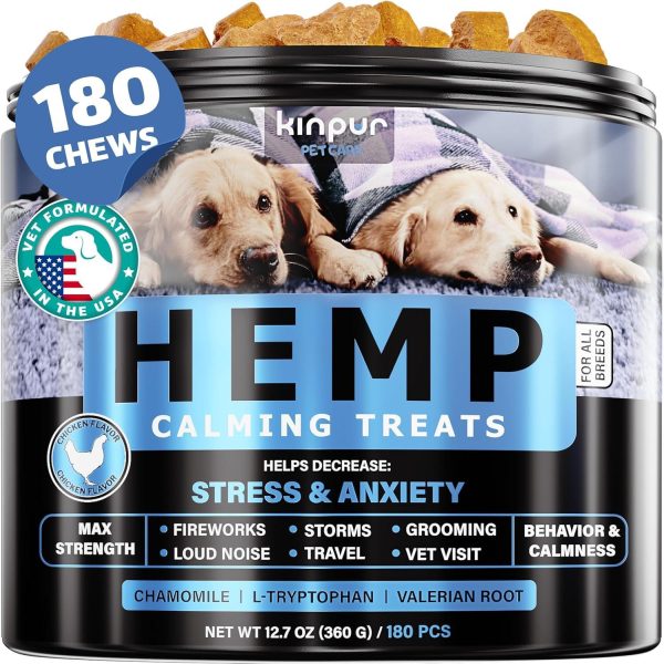 Natural Calming Chews for Dogs with Hemp Oil & Valerian Root   Supports Relaxation During Fireworks Thunderstorms & Separation   Hip & Joint Support   Chicken Flavored Treats for All Breeds