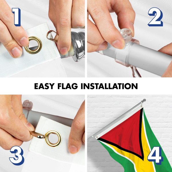 G128 Combo Pack: 6 Ft Tangle Free Aluminum Spinning Flagpole (Silver) & Guyana Guyanese Flag 3x5 Ft, LiteWeave Pro Series Printed 150D Polyester | Pole with Flag Included - Image 7