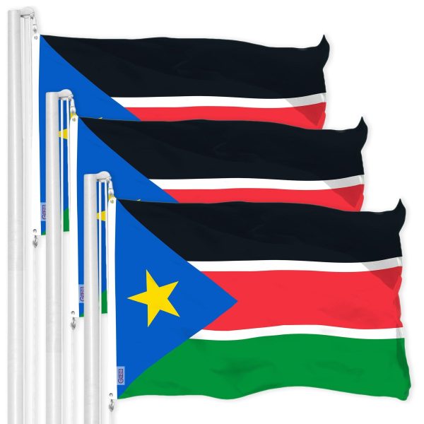 G128 3 Pack: South Sudan South Sudanese Flag | 3x5 Ft | LiteWeave Pro Series Printed 150D Polyester | Country Flag, Vibrant Colors, Brass Grommets, Thicker and More Durable Than 100D 75D Polyester