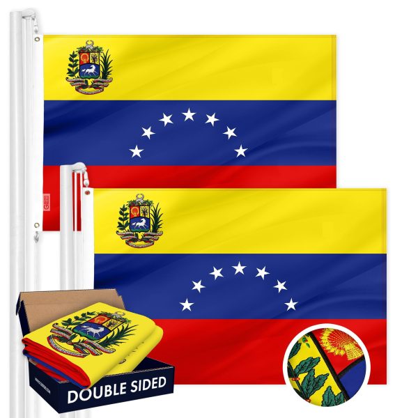 G128 2 Pack: Venezuela 7 Stars Venezuelan Flag | 3x5 Ft | Double ToughWeave Series Double Sided Embroidered 210D Polyester | Country Flag, Embroidered Design, Brass Grommets, Heavy Duty, 2-ply