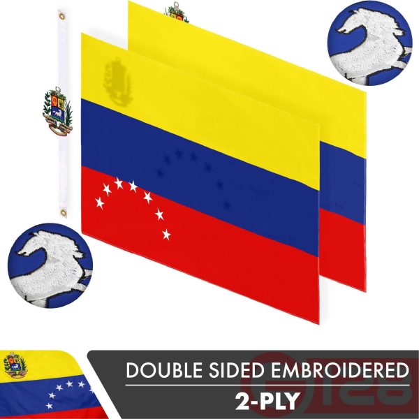 G128 2 Pack: Venezuela 7 Stars Venezuelan Flag | 3x5 Ft | Double ToughWeave Series Double Sided Embroidered 210D Polyester | Country Flag, Embroidered Design, Brass Grommets, Heavy Duty, 2-ply - Image 2
