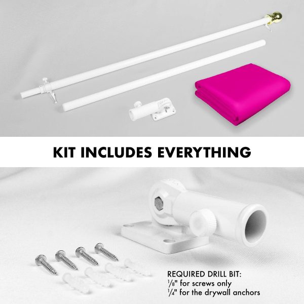 G128 Combo Pack: 5 Ft Tangle Free Aluminum Spinning Flagpole (White) & Solid Pink Color Flag 2x3 Ft, LiteWeave Pro Series Printed 150D Polyester | Pole with Flag Included - Image 2