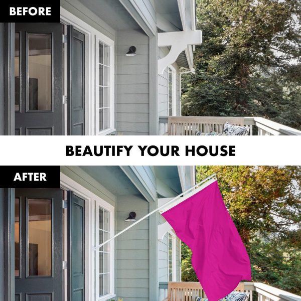 G128 Combo Pack: 5 Ft Tangle Free Aluminum Spinning Flagpole (White) & Solid Pink Color Flag 2x3 Ft, LiteWeave Pro Series Printed 150D Polyester | Pole with Flag Included - Image 3