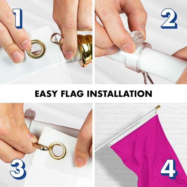 G128 Combo Pack: 5 Ft Tangle Free Aluminum Spinning Flagpole (White) & Solid Pink Color Flag 2x3 Ft, LiteWeave Pro Series Printed 150D Polyester | Pole with Flag Included - Image 7