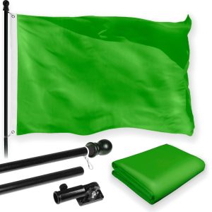 G128 Combo Pack: 5 Ft Tangle Free Aluminum Spinning Flagpole (Black) & Solid Lime Green Color Flag 2.5x4 Ft, LiteWeave Pro Series Printed 150D Polyester | Pole with Flag Included