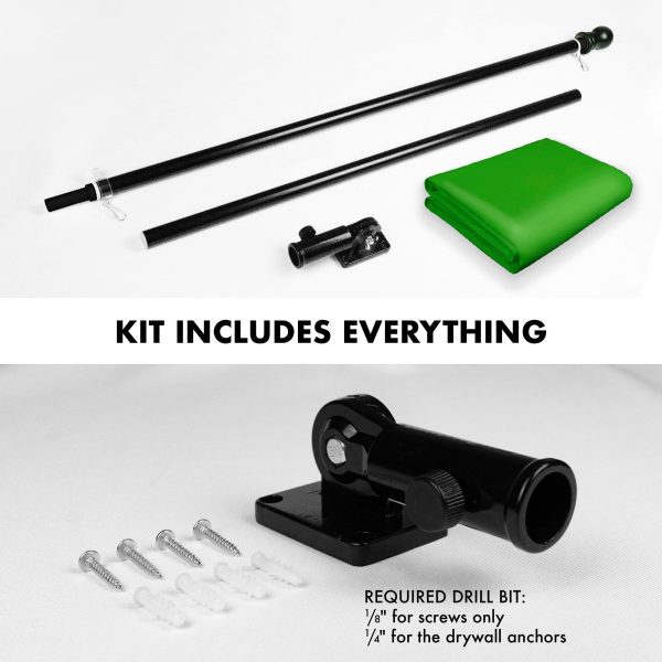 G128 Combo Pack: 5 Ft Tangle Free Aluminum Spinning Flagpole (Black) & Solid Lime Green Color Flag 2.5x4 Ft, LiteWeave Pro Series Printed 150D Polyester | Pole with Flag Included - Image 2