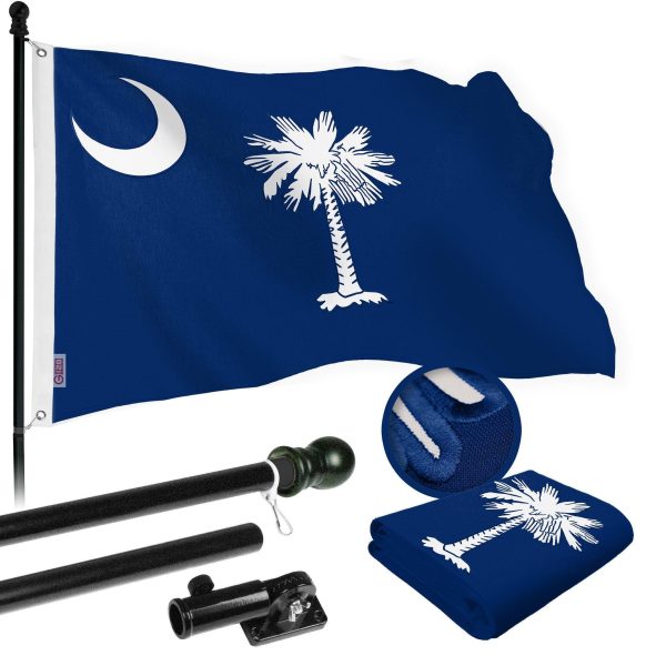 G128 Combo Pack: 5 Ft Tangle Free Spinning Flagpole (Black) & South Carolina Flag 2x3 Ft Embroidered 220GSM Spun Polyester, Brass Grommets (Flag Included) Aluminum Flag Pole