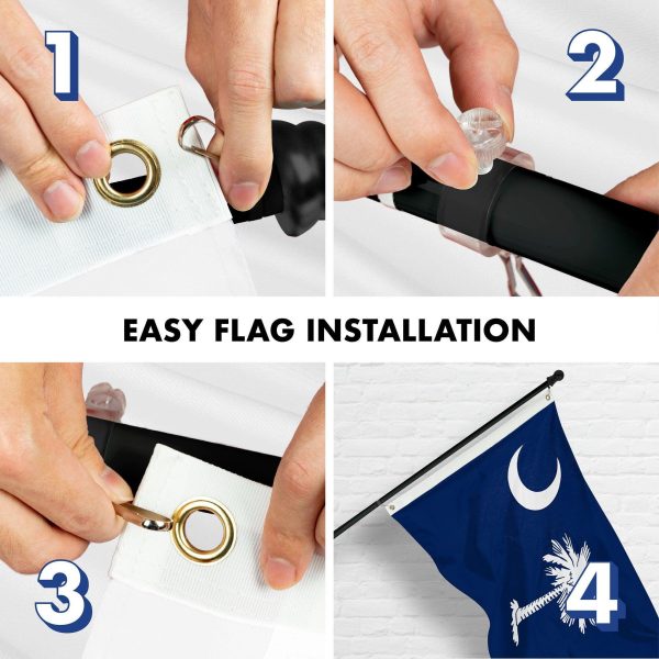 G128 Combo Pack: 5 Ft Tangle Free Spinning Flagpole (Black) & South Carolina Flag 2x3 Ft Embroidered 220GSM Spun Polyester, Brass Grommets (Flag Included) Aluminum Flag Pole - Image 7