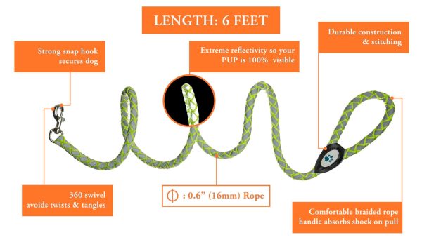 Reflective Dog Leash. Heavy Duty and Durable for Large and Medium Breeds. 6 Ft Long Rope Tangle Free Braided Leash with Comfortable Handle - Image 4