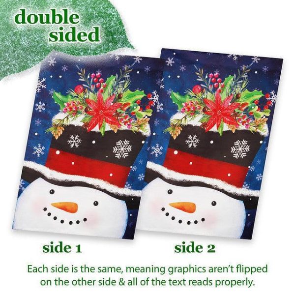 G128 House Flag Snowman with Festive Evergreen Top Hat | 28x40 Inch | Printed Blockout Polyester - Christmas Decoration - Image 3