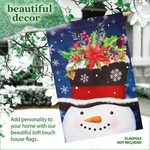 G128 House Flag Snowman with Festive Evergreen Top Hat | 28x40 Inch | Printed Blockout Polyester - Christmas Decoration - Image 9