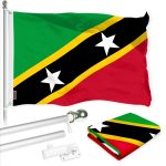G128 Combo Pack: 6 Ft Tangle Free Aluminum Spinning Flagpole (Silver) & Saint Kitts and Nevis Flag 3x5 Ft, LiteWeave Pro Series Printed 150D Polyester | Pole with Flag Included