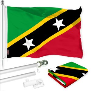 G128 Combo Pack: 6 Ft Tangle Free Aluminum Spinning Flagpole (Silver) & Saint Kitts and Nevis Flag 3x5 Ft, LiteWeave Pro Series Printed 150D Polyester | Pole with Flag Included