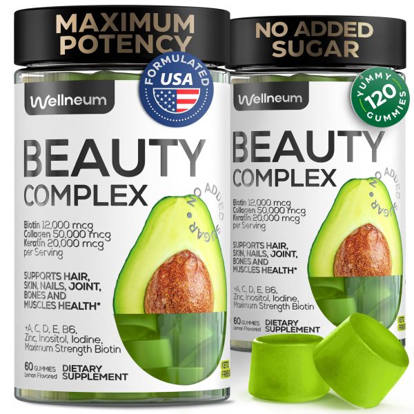 Biotin and Collagen Peptide Gummies for Hair Growth Skin and Nails 12000 Mcg   Biotin Chewables with Keratin Max Strength   Beauty Gummies for Women and Men   Sugar Free Non GMO Gummy Supplement