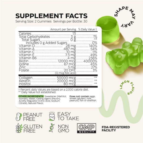 Biotin and Collagen Peptide Gummies for Hair Growth Skin and Nails 12000 Mcg   Biotin Chewables with Keratin Max Strength   Beauty Gummies for Women and Men   Sugar Free Non GMO Gummy Supplement - Image 6