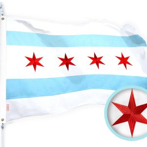 Chicago City Flag 3x5 Ft Embroidered 220GSM Spun Polyester Illinois