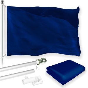 G128 Combo Pack: 5 Ft Tangle Free Aluminum Spinning Flagpole (Silver) & Solid Blue Color Flag 2x3 Ft, LiteWeave Pro Series Printed 150D Polyester | Pole with Flag Included