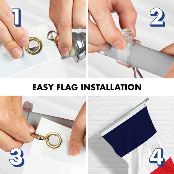 G128 - 6 Feet Tangle Free Spinning Flagpole (Silver) Navy Blue NEW France French 3x5 FT Flag Brass Grommets Printed 150D (Flag Included) Aluminum Flag Pole - Image 7