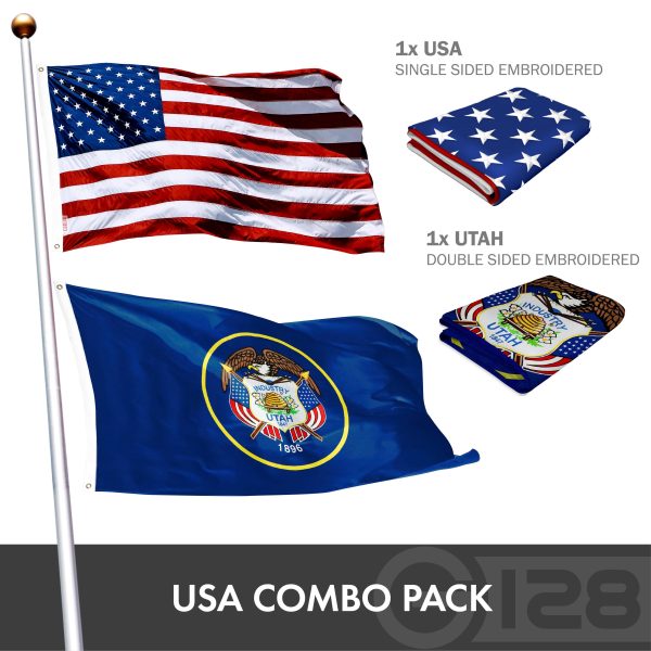 G128 Combo Pack: USA American Flag 3x5 Ft Embroidered Stars & Utah State Flag 3x5 Ft Embroidered Double Sided 2ply - Image 2