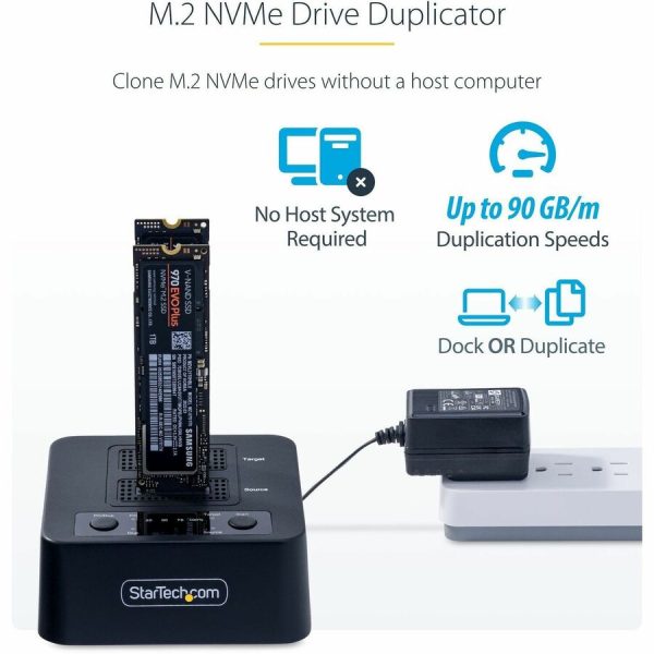 StarTech.com 1:1 M.2 NVMe Drive Duplicator, 90GBpm Standalone M.2 SSD Cloner/Copier, USB-C 3.2 20Gbps M.2 Dual-Bay Drive Docking Station - Image 2