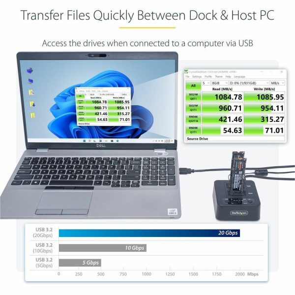 StarTech.com 1:1 M.2 NVMe Drive Duplicator, 90GBpm Standalone M.2 SSD Cloner/Copier, USB-C 3.2 20Gbps M.2 Dual-Bay Drive Docking Station - Image 4
