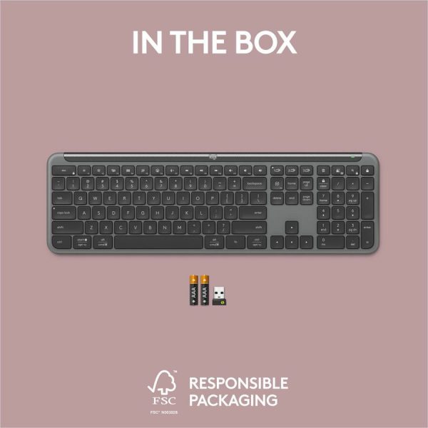 Logitech Signature Slim K950 Wireless Keyboard, Sleek Design, Quiet Typing, Bluetooth, Multi-OS, Graphite - Image 2