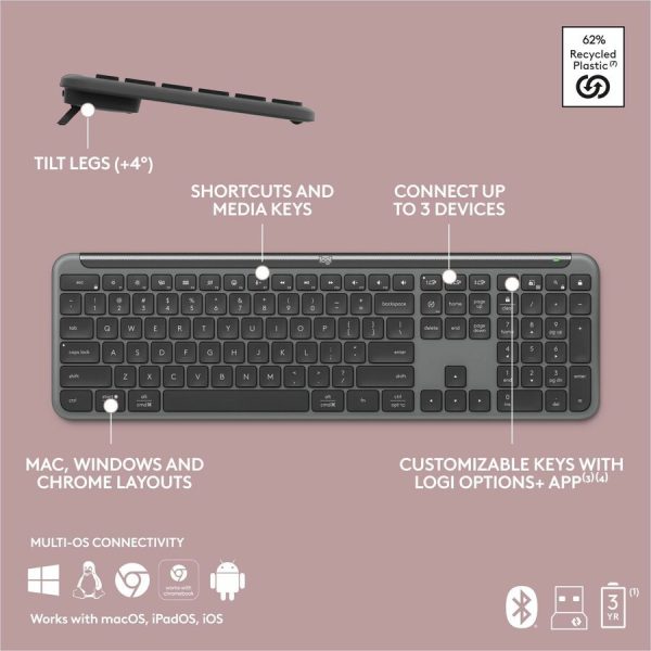 Logitech Signature Slim K950 Wireless Keyboard, Sleek Design, Quiet Typing, Bluetooth, Multi-OS, Graphite - Image 9